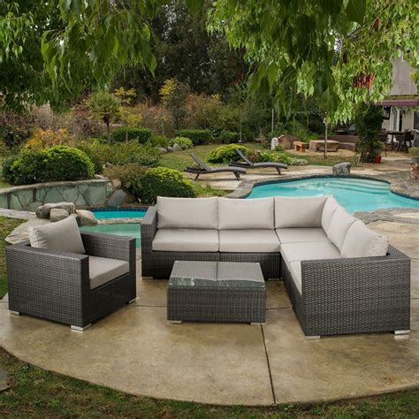 Francisco Outdoor 7-Piece Grey Wicker Seating Sectional Set with ...