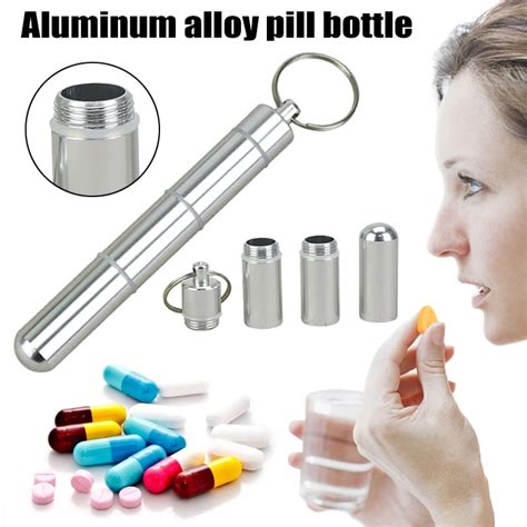 New Hot Portable Mini Pill Bottle Keychain Aluminum Container Waterproof Travel Medicine Holder ...