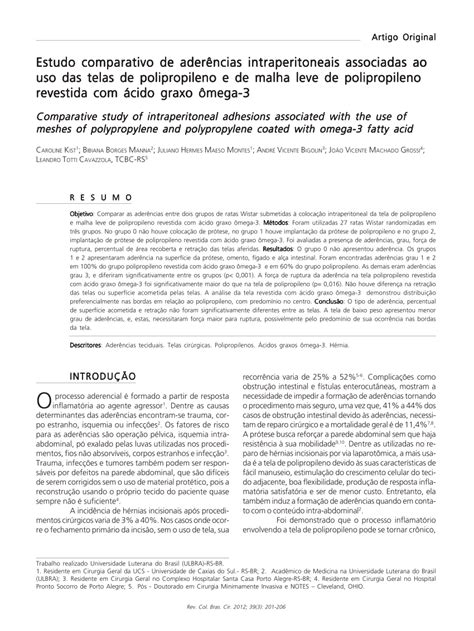 (PDF) Comparative study of intraperitoneal adhesions associated with the use of meshes of ...