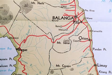 Bataan, Philippines - RARE Large Vintage 1959 Map - Balanga - Morong - Mariveles - Cabcaben in ...