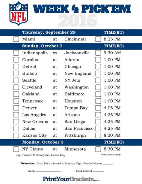 Football Picks Printable