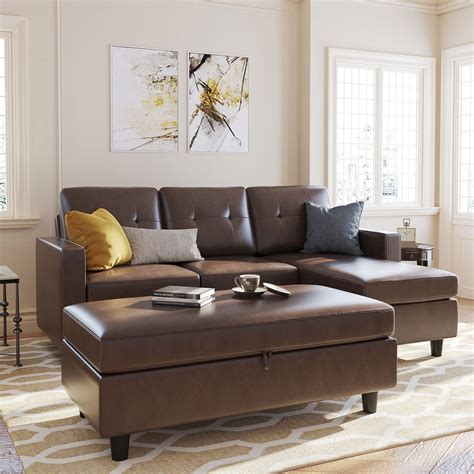 Buy HONBAY Leather Sectional Couch with Ottoman Sofa Set with Chaise L ...