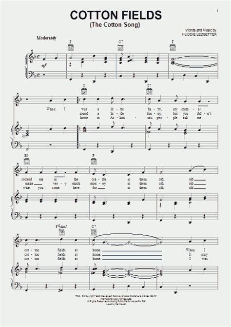 Cotton Fields Piano Sheet Music | OnlinePianist