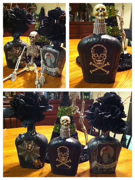 Halloween fun with crown Royal bottles. | Liquor bottle crafts, Halloween bottles, Bottle crafts