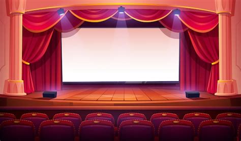 Free Vector | Movie theater with white screen curtains seats