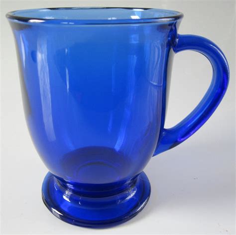 Cobalt Blue Coffee Mug Pedestal Glass Cup Anchor Hocking