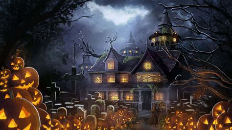 Download An eerie graveyard at night on Halloween Wallpaper | Wallpapers.com