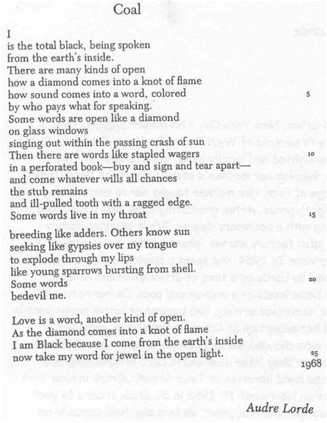 Audre Lorde Poems | Reading Comprehension: "Coal," by Audre Lorde ...