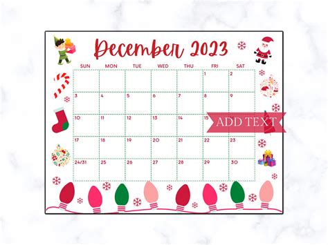 Printable December Calendar 2023 Christmas Calendar Holiday - Etsy