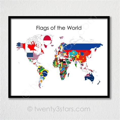 Flags of the World Map Poster World Map Flags Flag Map Art | Etsy