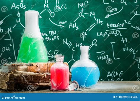 Testing Chemical Formula in School Laboratory with Books Stock Photo - Image of biology, liquid ...