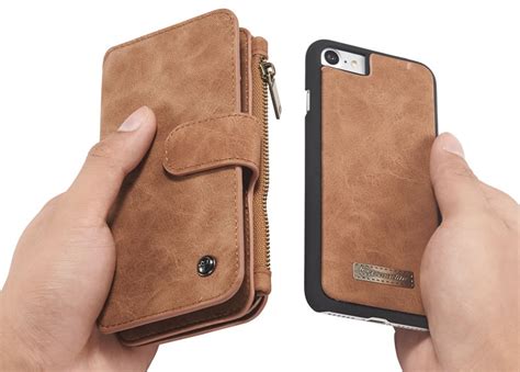 CaseMe iPhone SE 2020 Detachable Leather Zipper Wallet Case with 14 Card Slots Brown