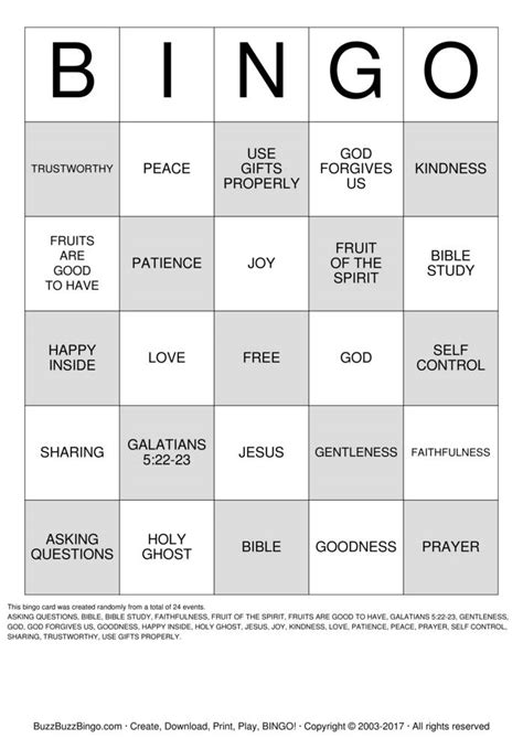 Fruit Of The Spirit Bingo Cards Free Printable - Printable Templates