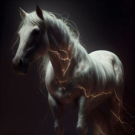 White horse with lightning on a dark background. 3d rendering., Image ...