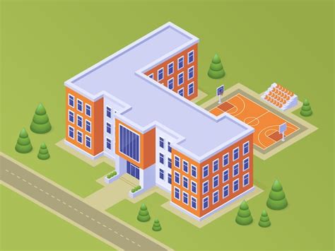 Free Vector | Isometric school building with basketball stadium