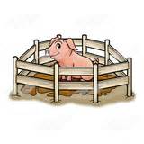 Abeka | Clip Art | Pig in Muddy Pen