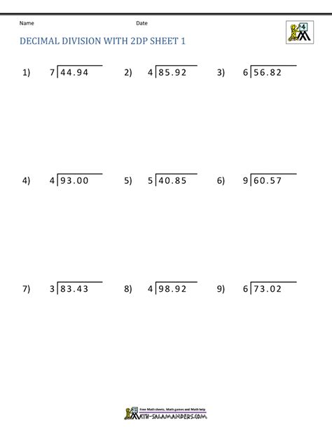 5 Dividing Decimals Worksheet Division of Decimal Numbers Worksheets ...