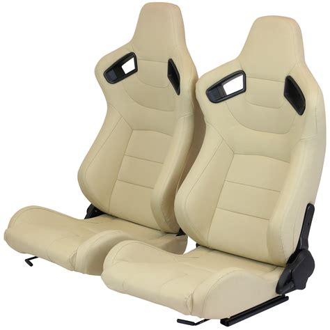 PAIR OF CREAM PVC LEATHER FULLY RECLINING BUCKET CAR SEATS SPORTS RACING SEAT | eBay