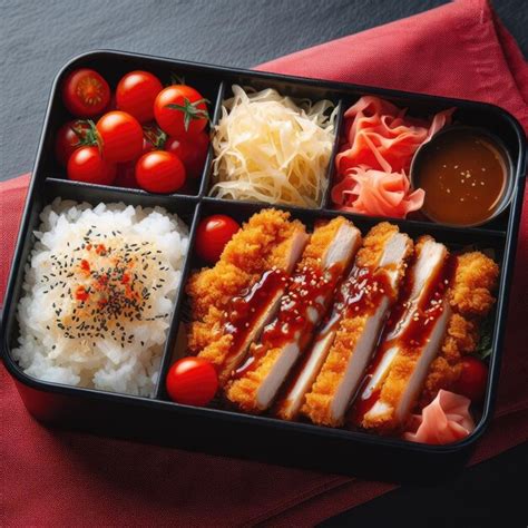 Premium AI Image | A bento box with tonkatsu breaded pork cutlet ...