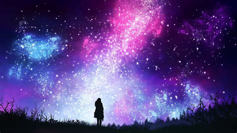 pink, purple, and blue galaxy stars the sky #girl #space #night by kvacm #1080P #wallpaper # ...