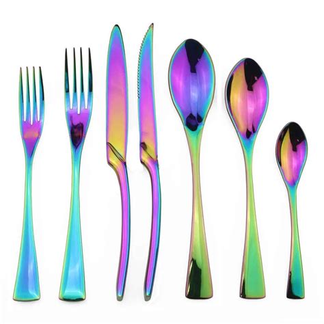 Shiny Rainbow Colorful Dinnerware Dinner Set Dessert Fork Food Grade ...