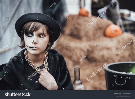 Beautiful Scary Little Girl Celebrating Halloween Stock Photo ...