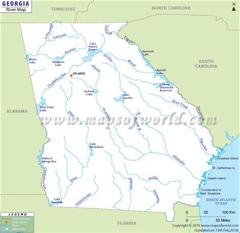 Georgia Rivers Map, USA