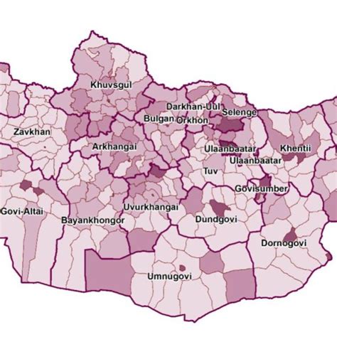 7. Population distribution of Mongolia by each soum, 2020 [16 ...