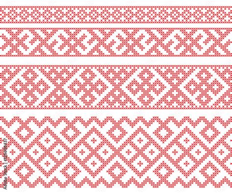 Seamless Russian folk patterns, cross-stitched embroidery imitation. Patterns consist of ancient ...