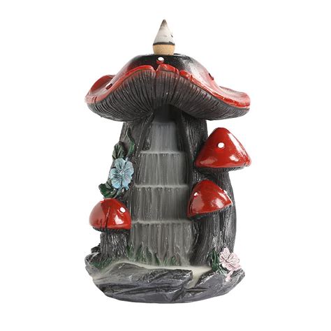 Pnellth Mushroom House Backflow Incense Burner Resin Handicraft Nature ...