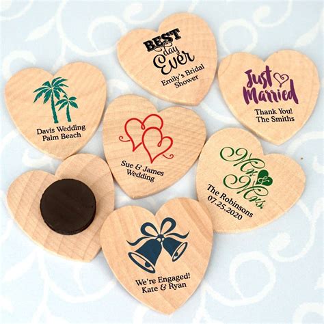 Personalized Heart Shaped Wooden Magnets | Rustic wedding favors, Wooden heart magnets, Unique ...