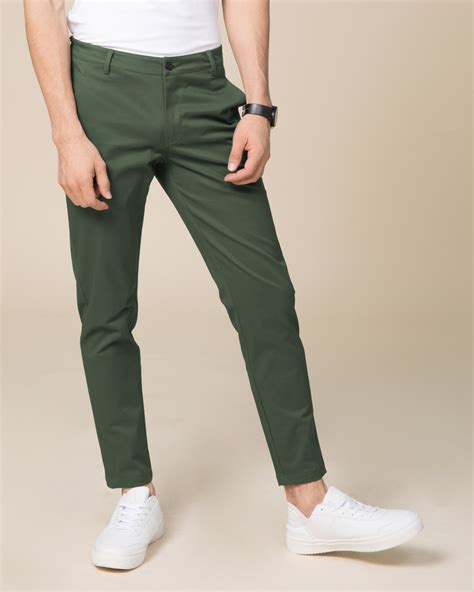 Buy Basil Green Slim Fit Cotton Chino Pants Online at Bewakoof