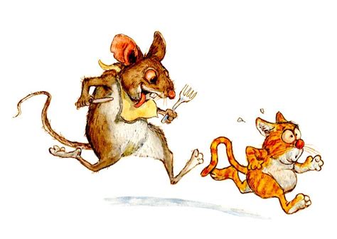 Art: Rat and Cat (Original painting of rat chasing a cat from ‘Jack and the Giant.’) Humorous ...