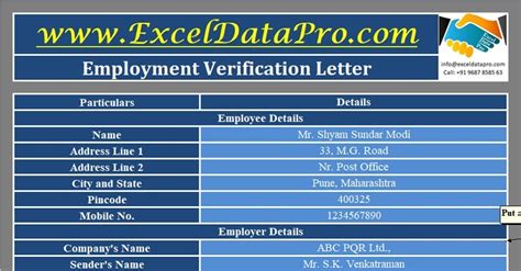 Download Employment Verification Letter Excel Template - ExcelDataPro