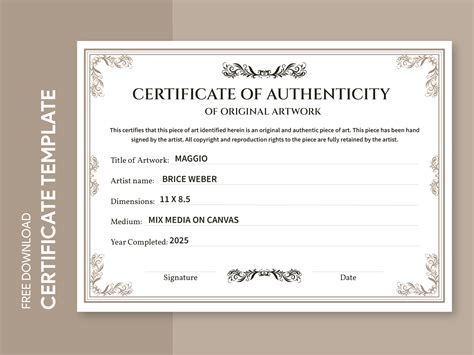 Certificate of Authenticity Free Google Docs Template - gdoc.io