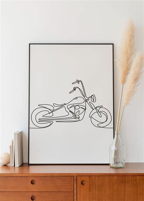 Minimalist Classic Vintage Motorcycle Line art, Digital Download, Motorbike Decoration Prints ...