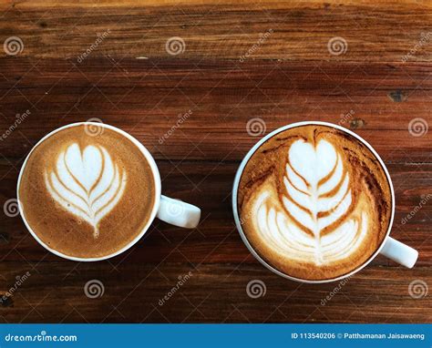 Piccolo Latte Art Coffee and Cappuccino Coffee in White Cup Stock Photo ...