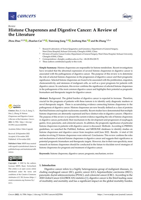 (PDF) Histone Chaperones and Digestive Cancer: A Review of the Literature