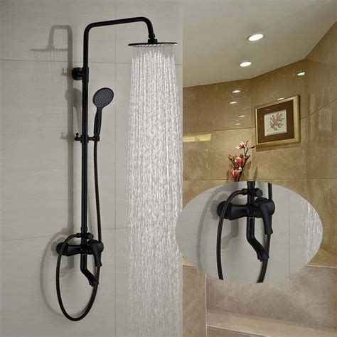 Oil Rubbed Bronze Luxury Bath Shower Faucet Set + Swivel Tub Mixers + Handshower Wall Mounted ...