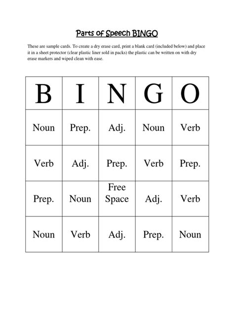 Parts of Speech Bingo PDF | PDF