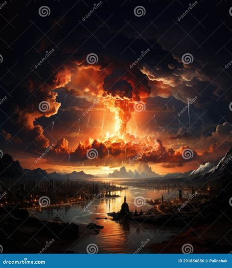 Atomic Explosion of a Nuclear Bomb with a Mushroom Cloud Stock Illustration - Illustration of ...