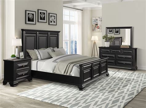 Renova Vintage Black Wood Bedroom Set, King Panel Bed, Dresser, Mirror, Nightstand - Walmart.com