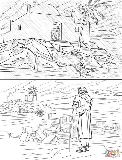 Parable of the Two Builders (Wise and Foolish Builders) coloring page | Free Printable Coloring ...