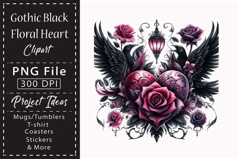 Gothic Black Floral Heart Clipart Graphic by LibbyWishes · Creative Fabrica