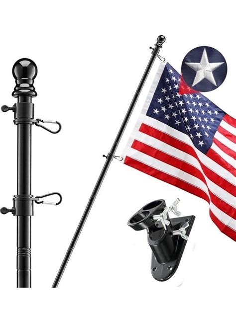 Flag Pole Kit 6Ft Flag Pole House Porch Black Holder Wall Mounting ...