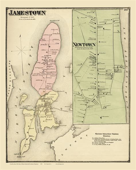 Jamestown, Rhode Island 1870 - Old Town Map Reprint - OLD MAPS