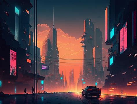 Premium AI Image | Futuristic City Skyline at Night A Neon Wonderland of Reflections Traffic and ...