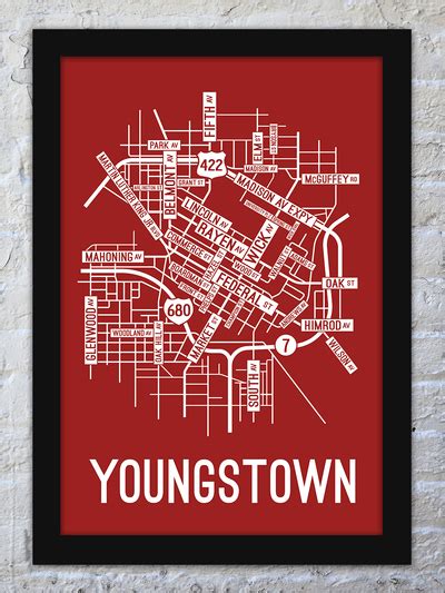 Youngstown, Ohio Street Map Print - School Street Posters