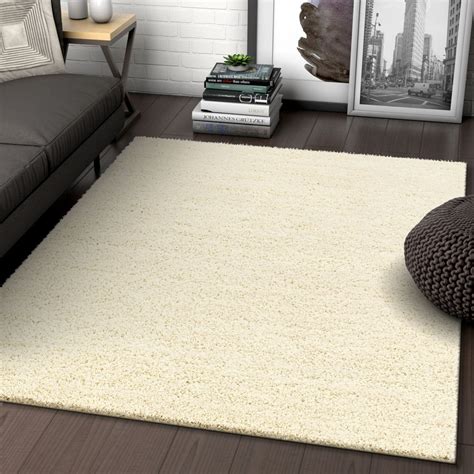 Solid Retro Modern Ivory Off-White Shag 3x5 ( 3'3'' x 5'3'' ) Area Rug ...