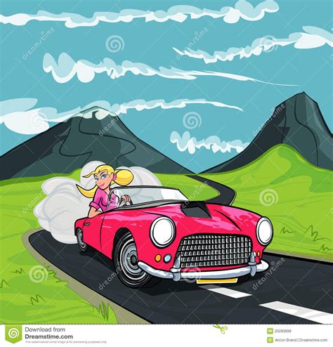 Cartoon Of Blonde Girl Driving A Sports Car Royalty Free Stock Images - Image: 20293699